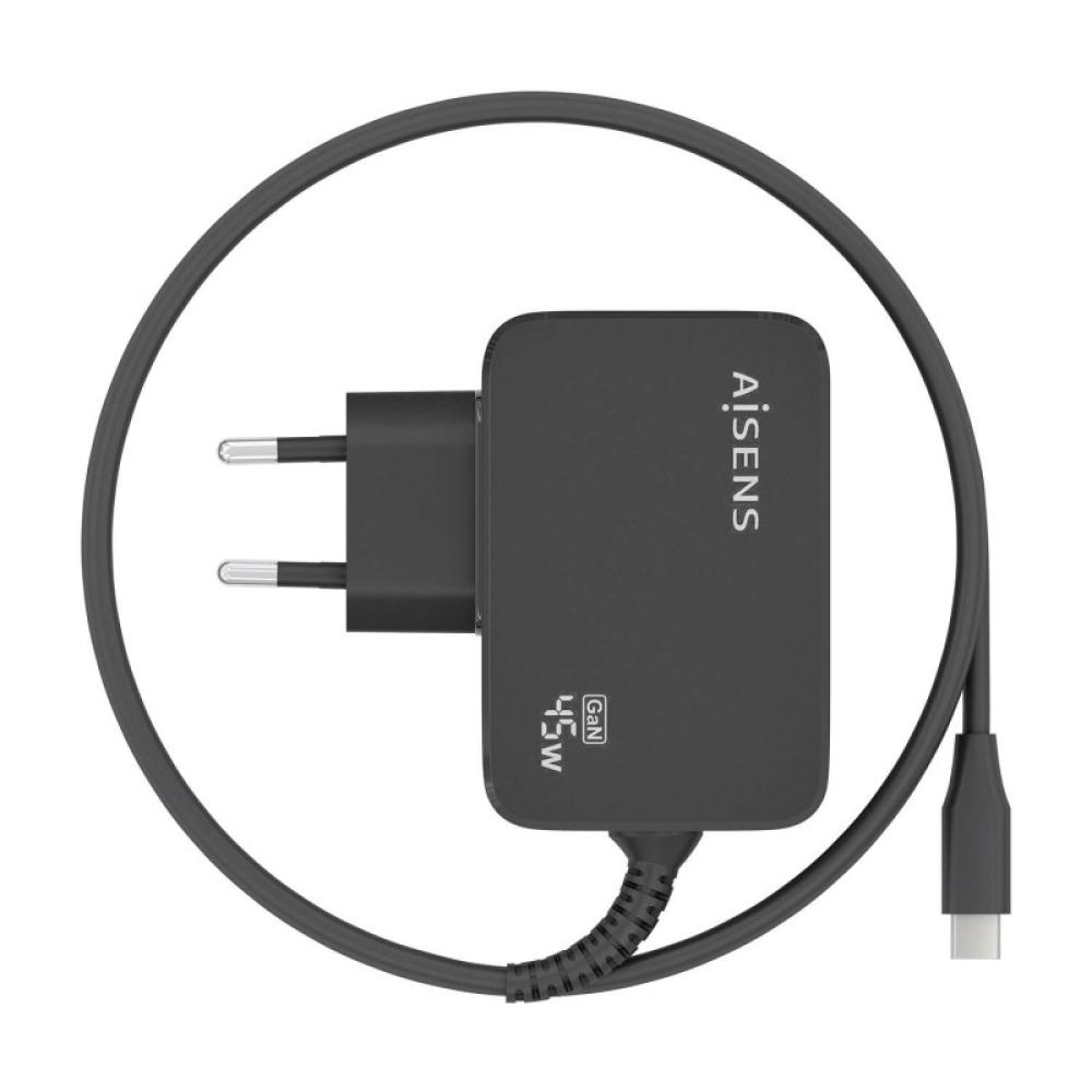 AISENS - Cargador GaN 45W PD3.0 1xUSB-C 1.8m, Negro