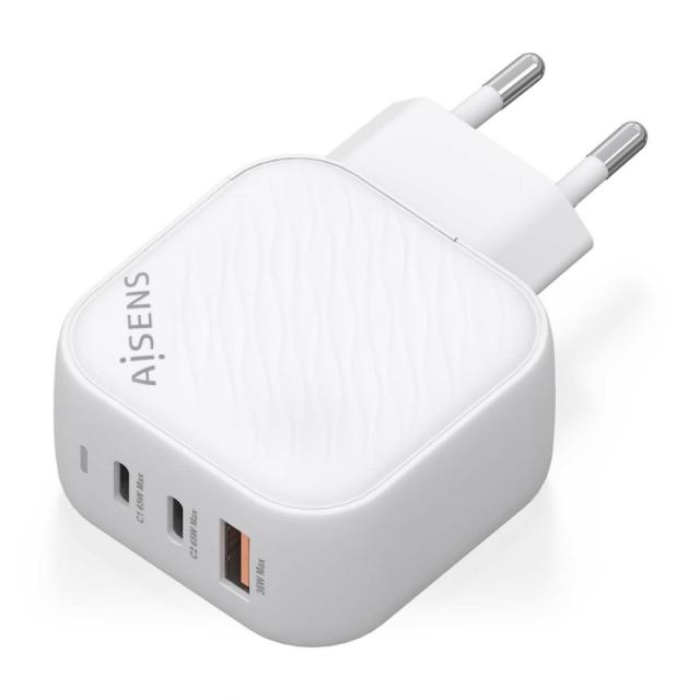 AISENS - Cargador GaN 65W, 2xUSB-C PD3.0 QC4.0, 1xUSB-A QC3.0, Blanco - ASCH-65W3P026-W