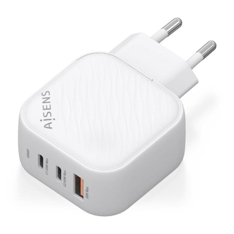AISENS - Cargador GaN 65W, 2xUSB-C PD3.0 QC4.0, 1xUSB-A QC3.0, Blanco - ASCH-65W3P026-W