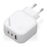 AISENS - Cargador GaN 65W, 2xUSB-C PD3.0 QC4.0, 1xUSB-A QC3.0, Blanco - ASCH-65W3P026-W