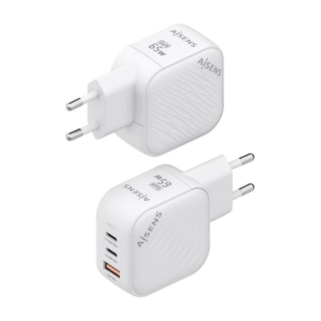 AISENS - Cargador GaN 65W, 2xUSB-C PD3.0 QC4.0, 1xUSB-A QC3.0, Blanco - ASCH-65W3P026-W