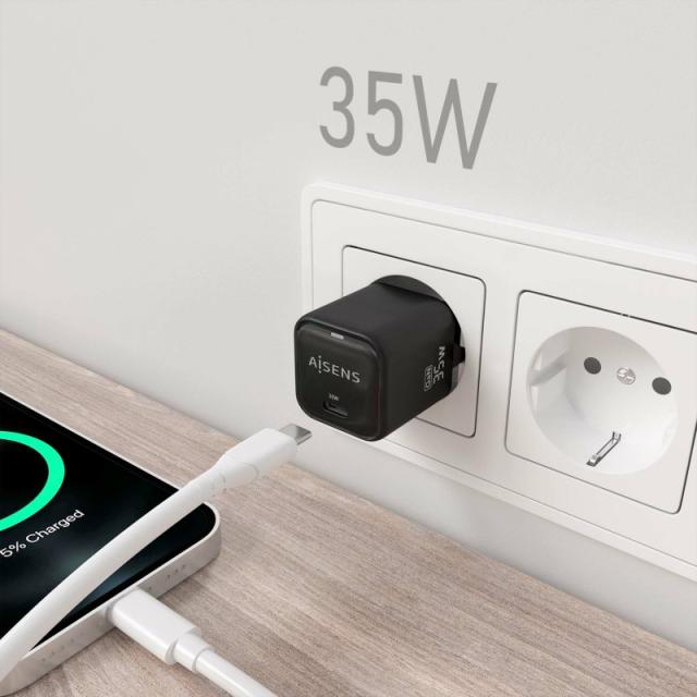 AISENS - Cargador GaN 35W, 1xUSB-C PD3.0 QC4.0, Negro
