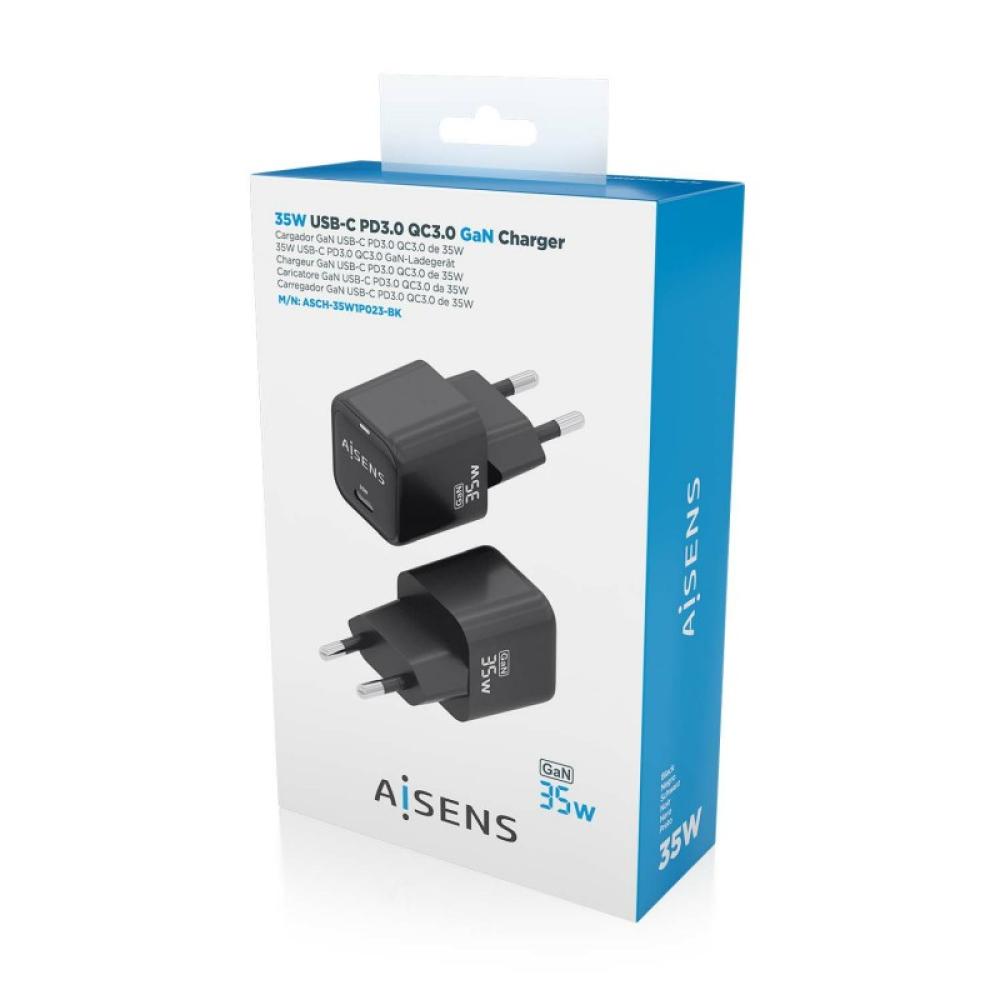 AISENS - Cargador GaN 35W, 1xUSB-C PD3.0 QC4.0, Negro