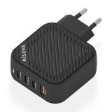 AISENS - Cargador GaN 100W, 3xUSB-C PD3.0 QC4.0, 1xUSB-A QC3.0, Negro