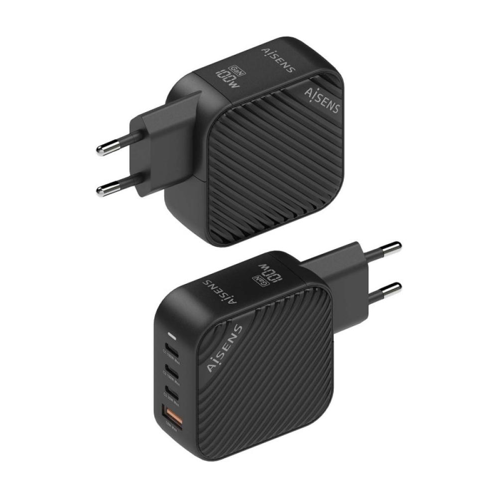 AISENS - Cargador GaN 100W, 3xUSB-C PD3.0 QC4.0, 1xUSB-A QC3.0, Negro