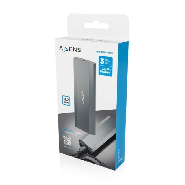 AISENS - Caja Externa M.2 (NGFF) ASM2-029GR NVMe a USB3.2 Gen2, Gris