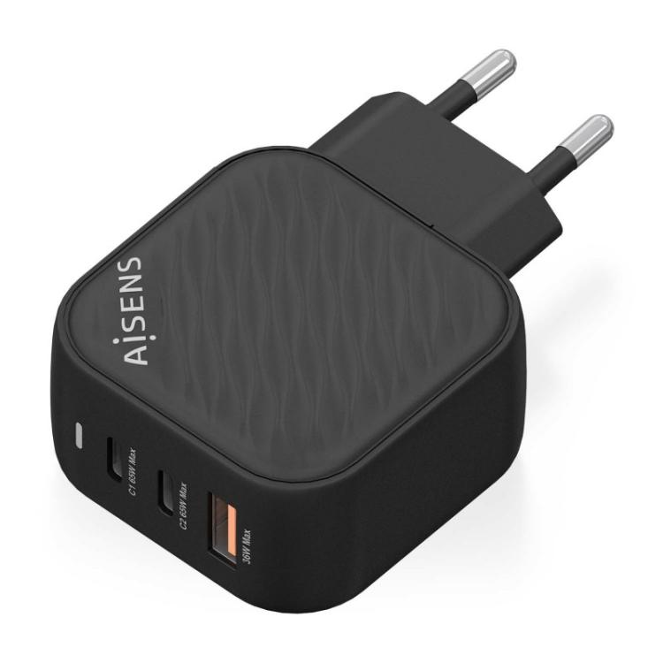 AISENS - Cargador GaN 65W, 2xUSB-C PD3.0 QC4.0, 1xUSB-A QC3.0, Negro - ASCH-65W3P027-BK