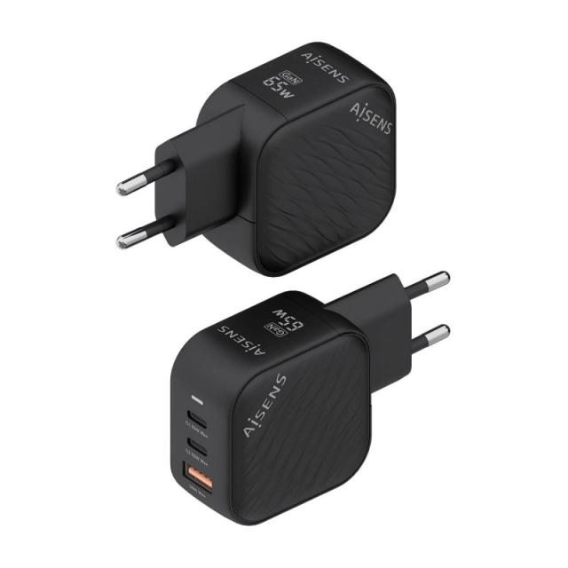 AISENS - Cargador GaN 65W, 2xUSB-C PD3.0 QC4.0, 1xUSB-A QC3.0, Negro - ASCH-65W3P027-BK