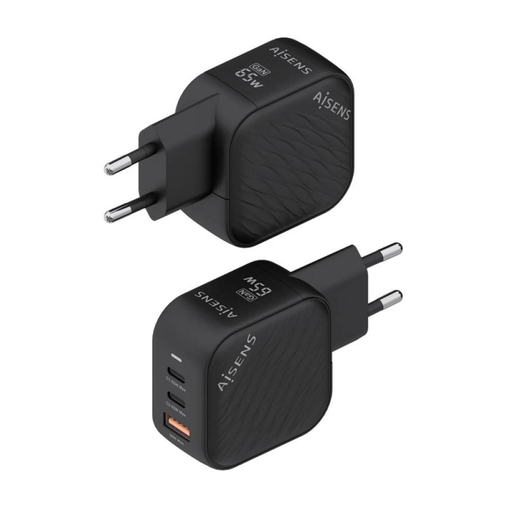AISENS - Cargador GaN 65W, 2xUSB-C PD3.0 QC4.0, 1xUSB-A QC3.0, Negro - ASCH-65W3P027-BK
