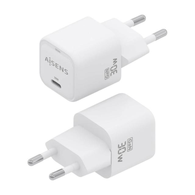 AISENS - Cargador GaN 30W, 1xUSB-C PD3.0 QC4.0, Blanco