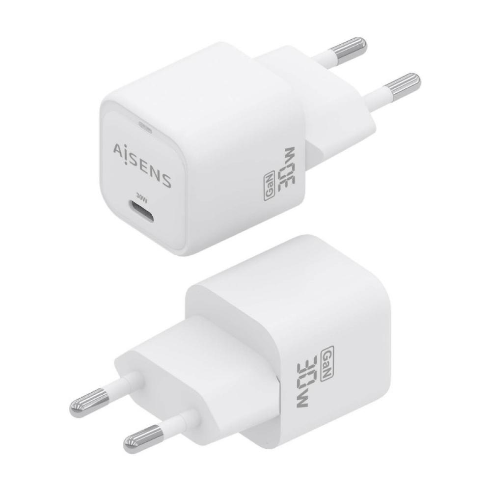 AISENS - Cargador GaN 30W, 1xUSB-C PD3.0 QC4.0, Blanco