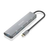 AISENS - Hub USB 3.2 Gen1 5G USB-C, USB-C/M-1xUSB-C PD100W/H-1xUSB-C/H-3xUSB-A/H, Gris, 15cm
