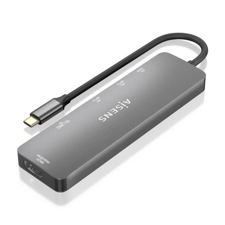 AISENS - USB-C Dock 6 EN 1, USB-C a 1xHDMI, 2xUSB-A, 1xUSB-C PD 100W, 1xSD, 1xMicro SD, Gris, 15cm