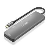 AISENS - USB-C Dock 6 EN 1, USB-C a 1xHDMI, 2xUSB-A, 1xUSB-C PD 100W, 1xSD, 1xMicro SD, Gris, 15cm