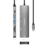 AISENS - USB-C Dock 6 EN 1, USB-C a 1xHDMI, 2xUSB-A, 1xUSB-C PD 100W, 1xSD, 1xMicro SD, Gris, 15cm