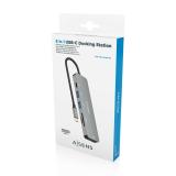 AISENS - USB-C Dock 6 EN 1, USB-C a 1xHDMI, 2xUSB-A, 1xUSB-C PD 100W, 1xSD, 1xMicro SD, Gris, 15cm