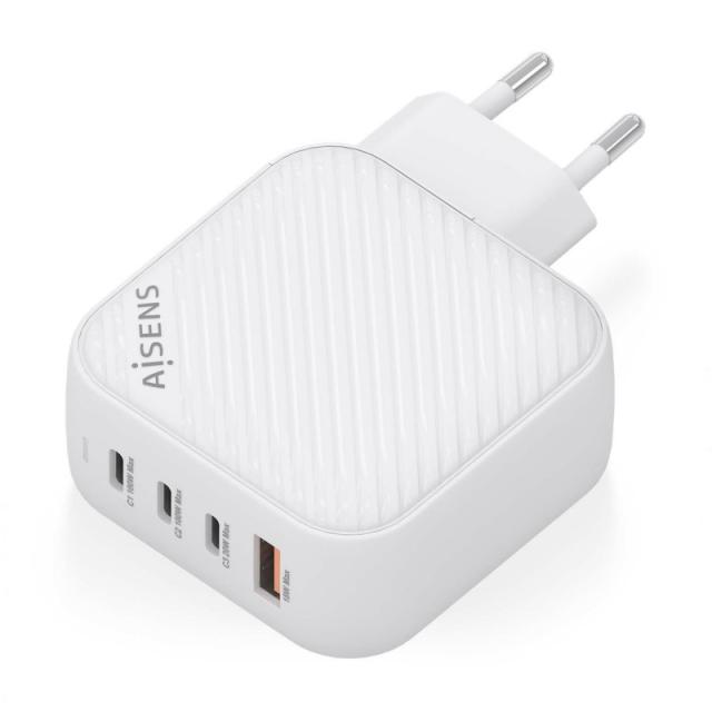 AISENS - Cargador GaN 100W, 3xUSB-C PD3.0 QC4.0, 1xUSB-A QC3.0, Blanco