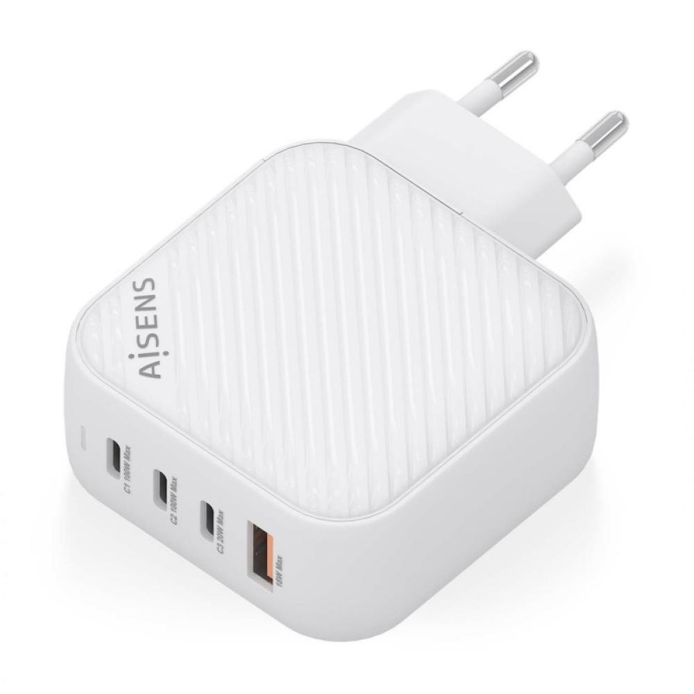 AISENS - Cargador GaN 100W, 3xUSB-C PD3.0 QC4.0, 1xUSB-A QC3.0, Blanco