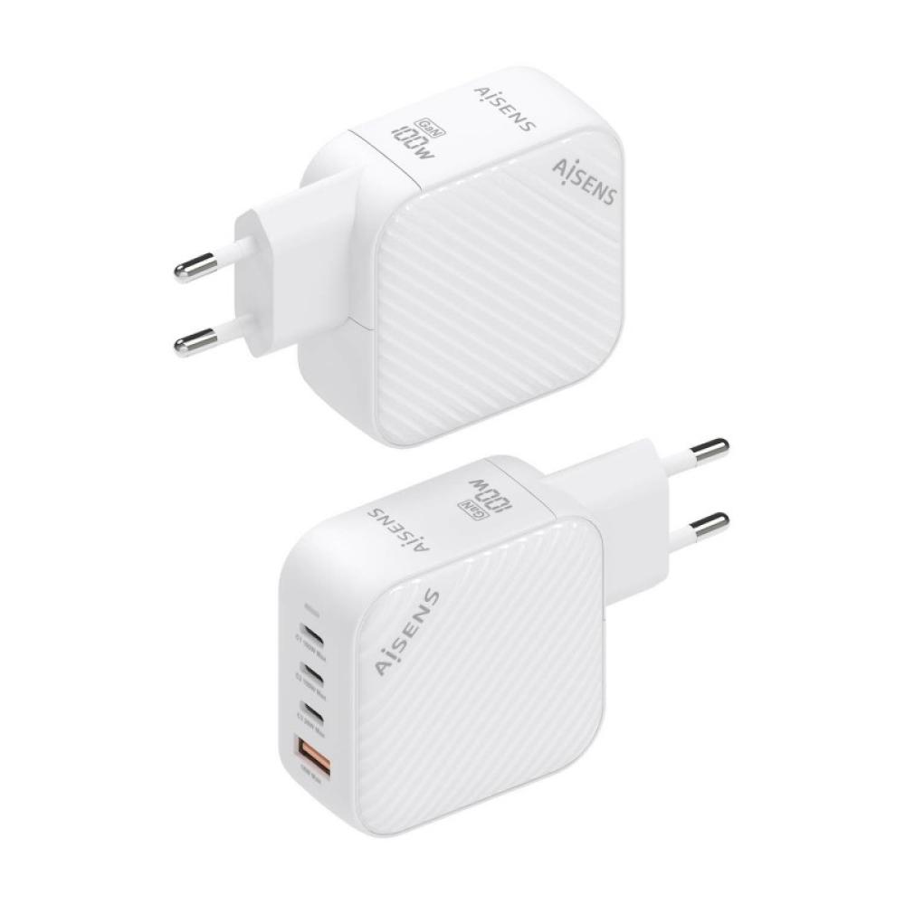 AISENS - Cargador GaN 100W, 3xUSB-C PD3.0 QC4.0, 1xUSB-A QC3.0, Blanco