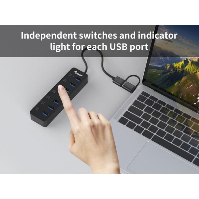 Equip - 128965 hub de interfaz USB 3.2 Gen 1 (3.1 Gen 1) Type-A 5000 Mbit/s Negro