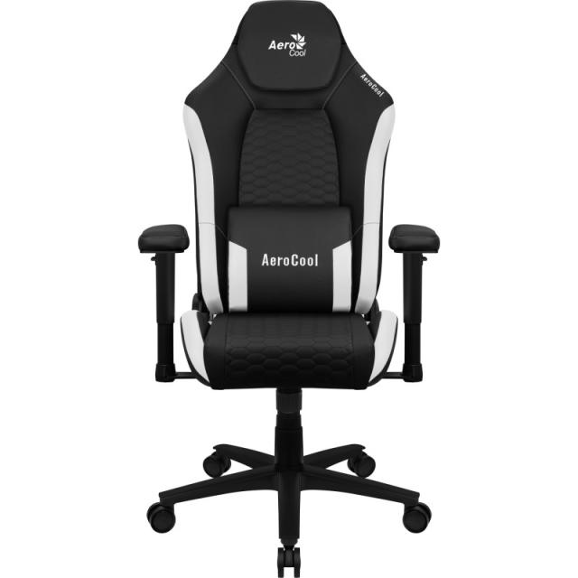 Aerocool - CROWNBW Blanco, Silla Gaming Ergonómica, Cojines Ajustables, Cuero Sintético Premium