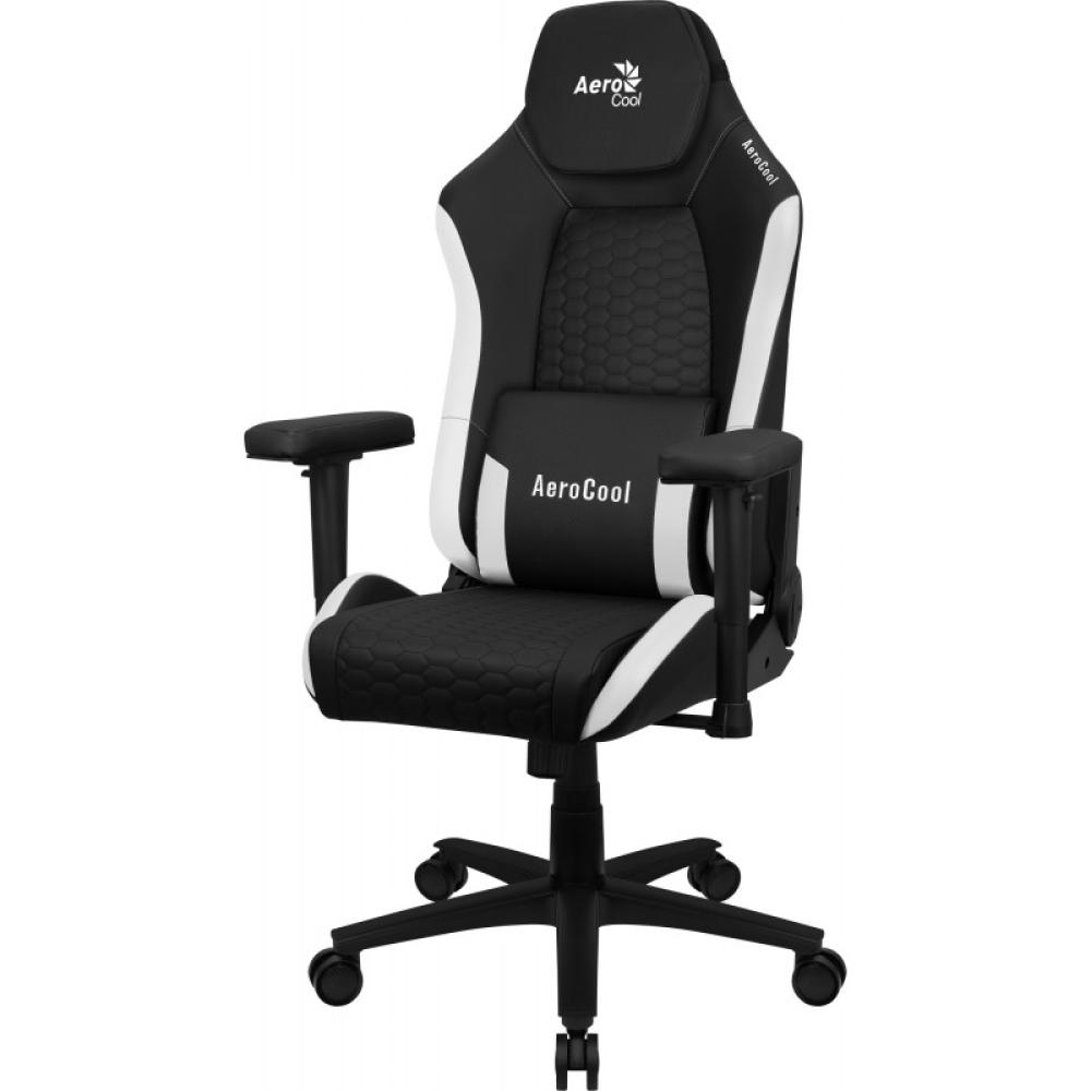 Aerocool - CROWNBW Blanco, Silla Gaming Ergonómica, Cojines Ajustables, Cuero Sintético Premium