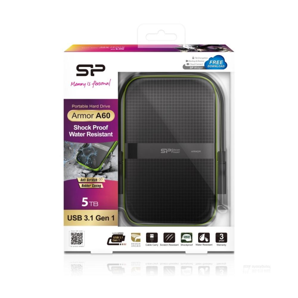 Silicon Power - Armor A60 disco duro externo 5000 GB Negro, Verde