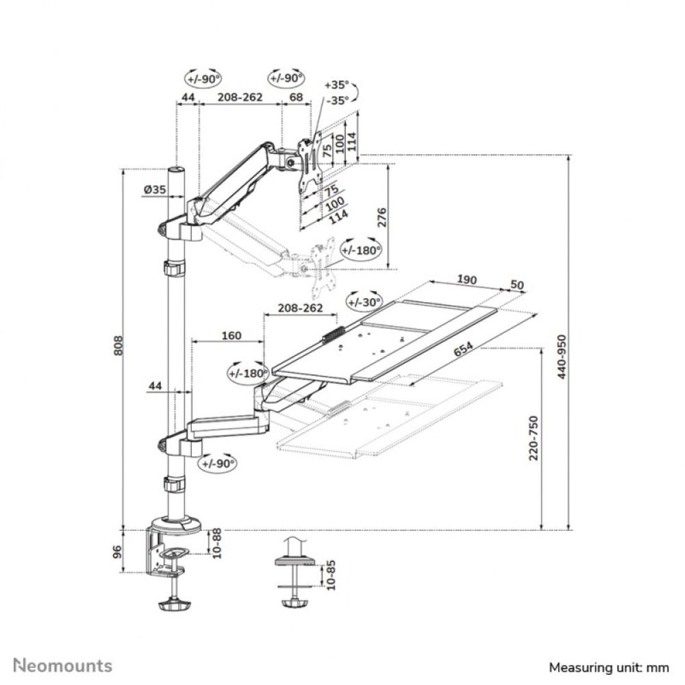 Neomounts - DS90-325BL1 Soporte de sobremesa para puesto de trabajo de pie/sentado 17-32" - resorte de gas