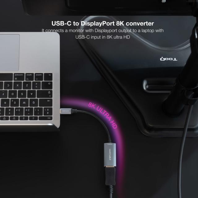 Nanocable - Conversor USB-C a DisplayPort 8K Aluminio, 15 cm, Gris