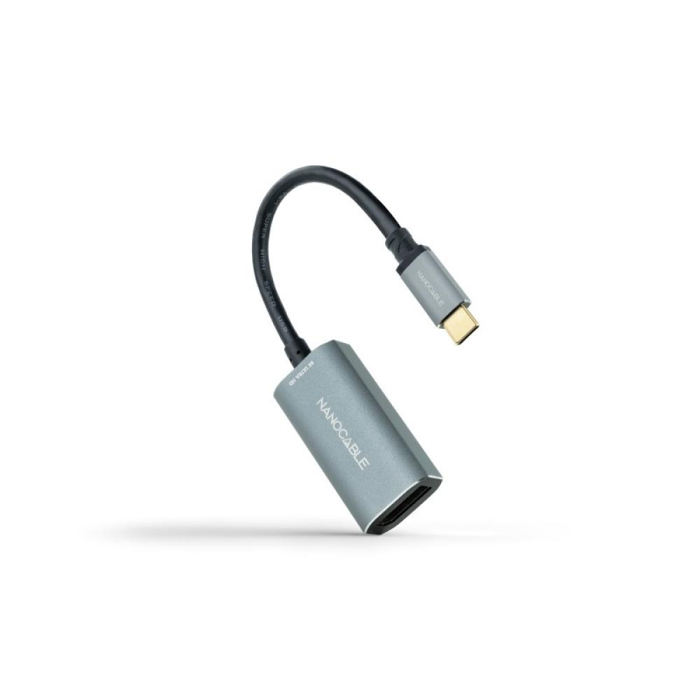 Nanocable - Conversor USB-C a DisplayPort 8K Aluminio, 15 cm, Gris