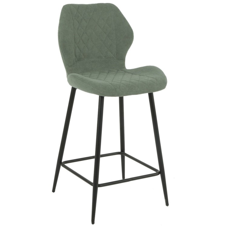 Taburete DINARD, metal, tapizado tejido linen verde