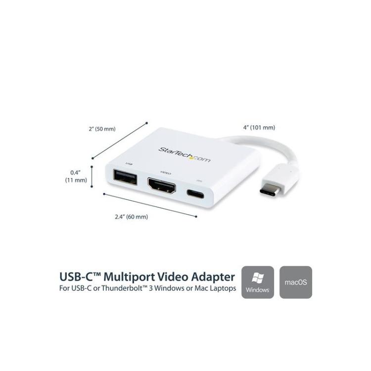 StarTech.com - Adaptador Multipuertos USB-C con HDMI - Puerto USB 3.0 - PD de 60W - Blanco