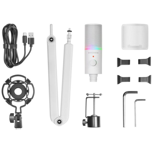 Mars Gaming - MMIC-XT, Micrófono de Estudio Profesional Alta Definición 192Khz 24-bit, Brazo Omnidireccional, Soporte - MMICXTW