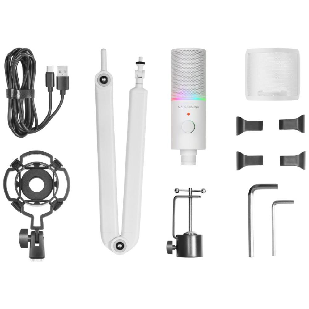 Mars Gaming - MMIC-XT, Micrófono de Estudio Profesional Alta Definición 192Khz 24-bit, Brazo Omnidireccional, Soporte - MMICXTW