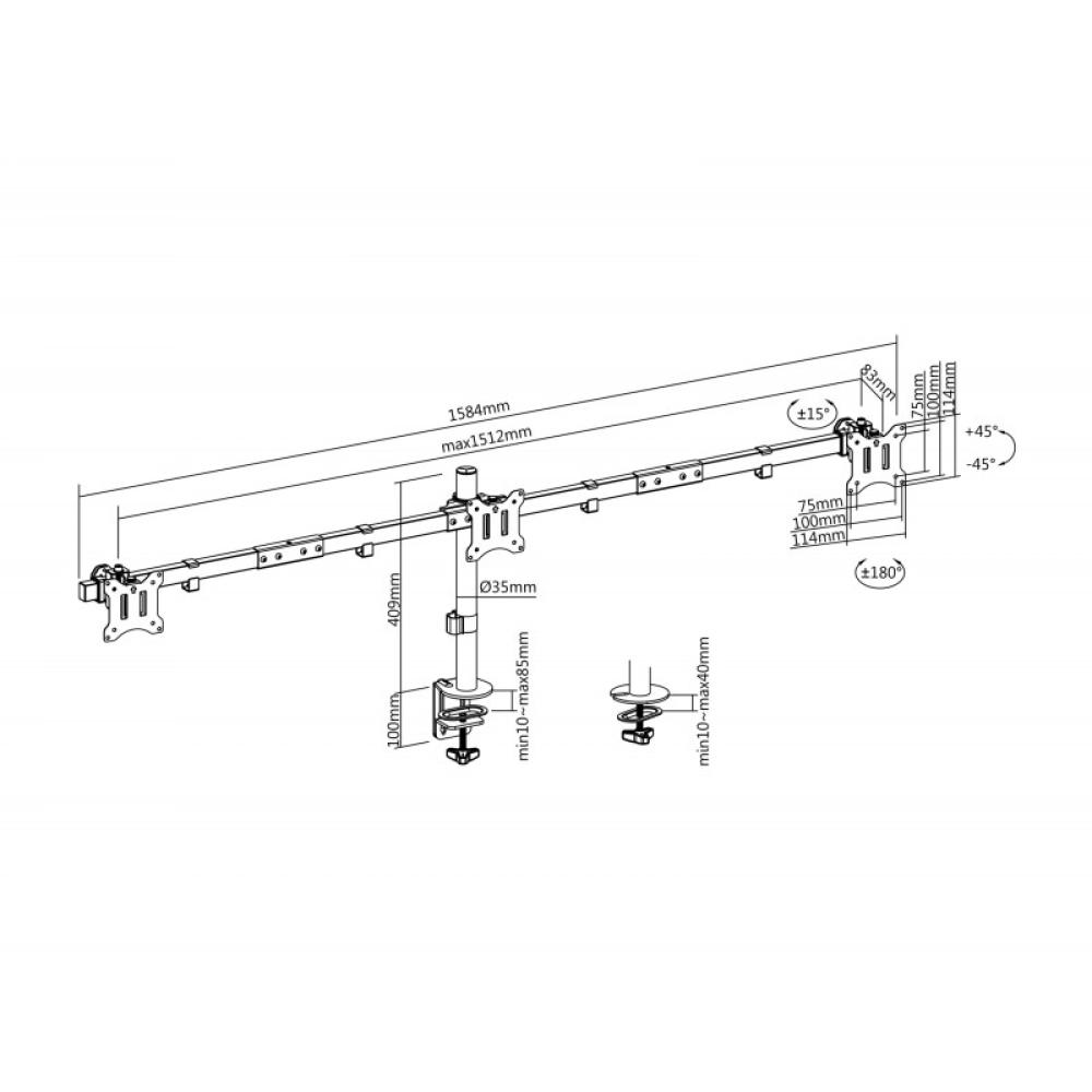Equip - Soporte articulado de sobremesa para triple monitor de 17"-32