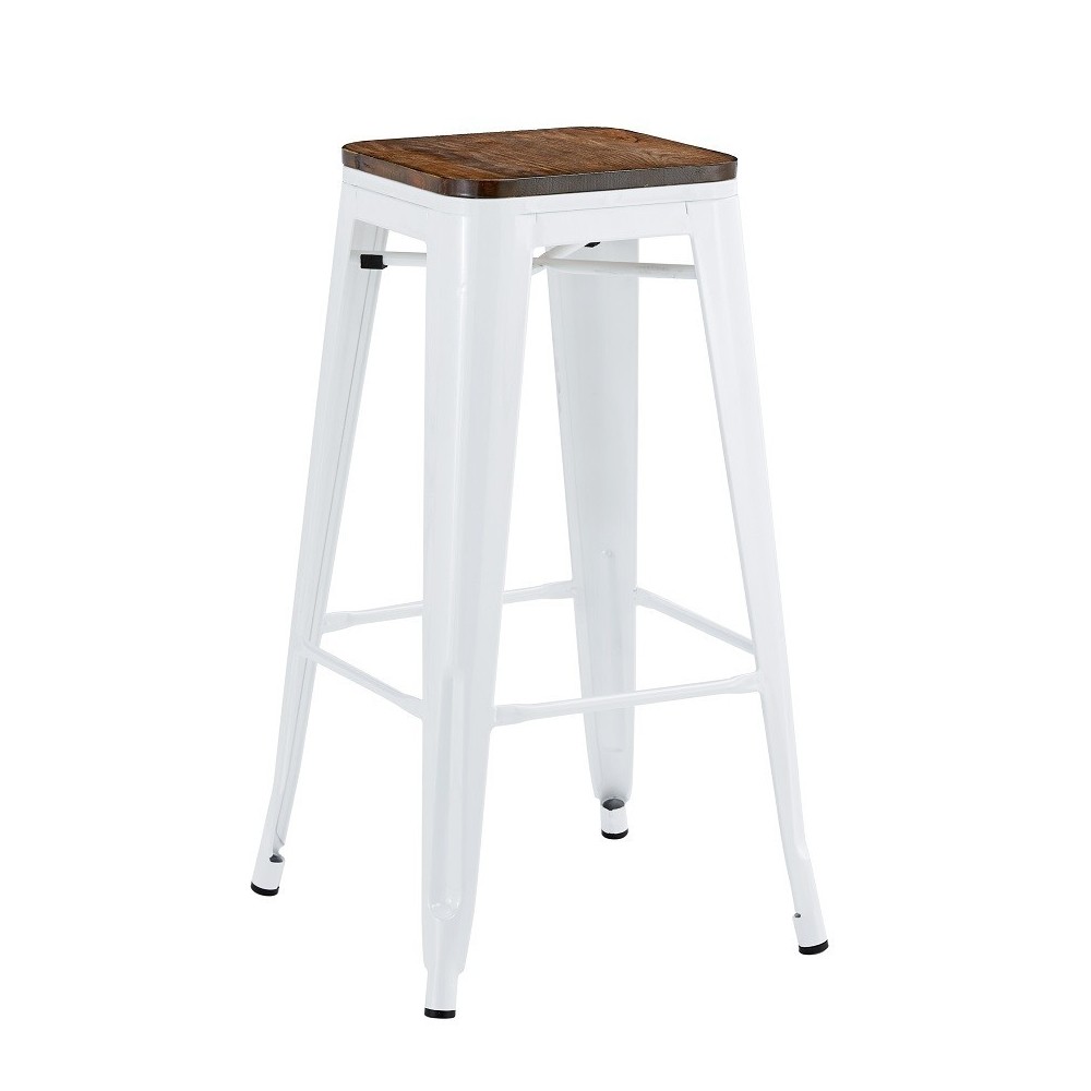 Taburete TOL EK WOOD, acero, blanco, asiento madera