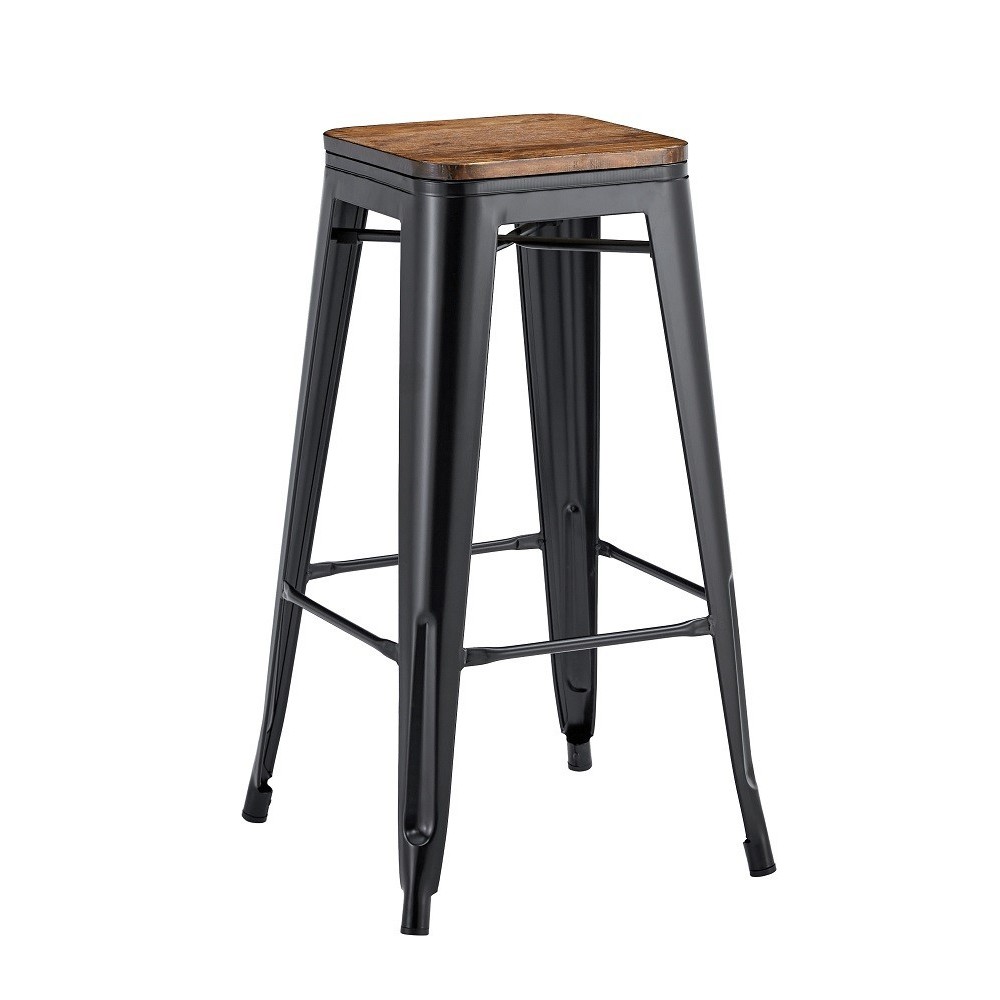 Taburete TOL EK WOOD, acero, negro, asiento madera
