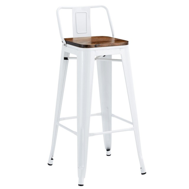 Taburete TOL R1 EK WOOD, acero, blanco, asiento madera