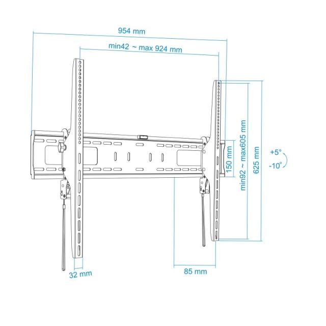 TooQ - Soporte de Pared Inclinable para Monitor / TV LCD, Plasma de 60-100, Negro