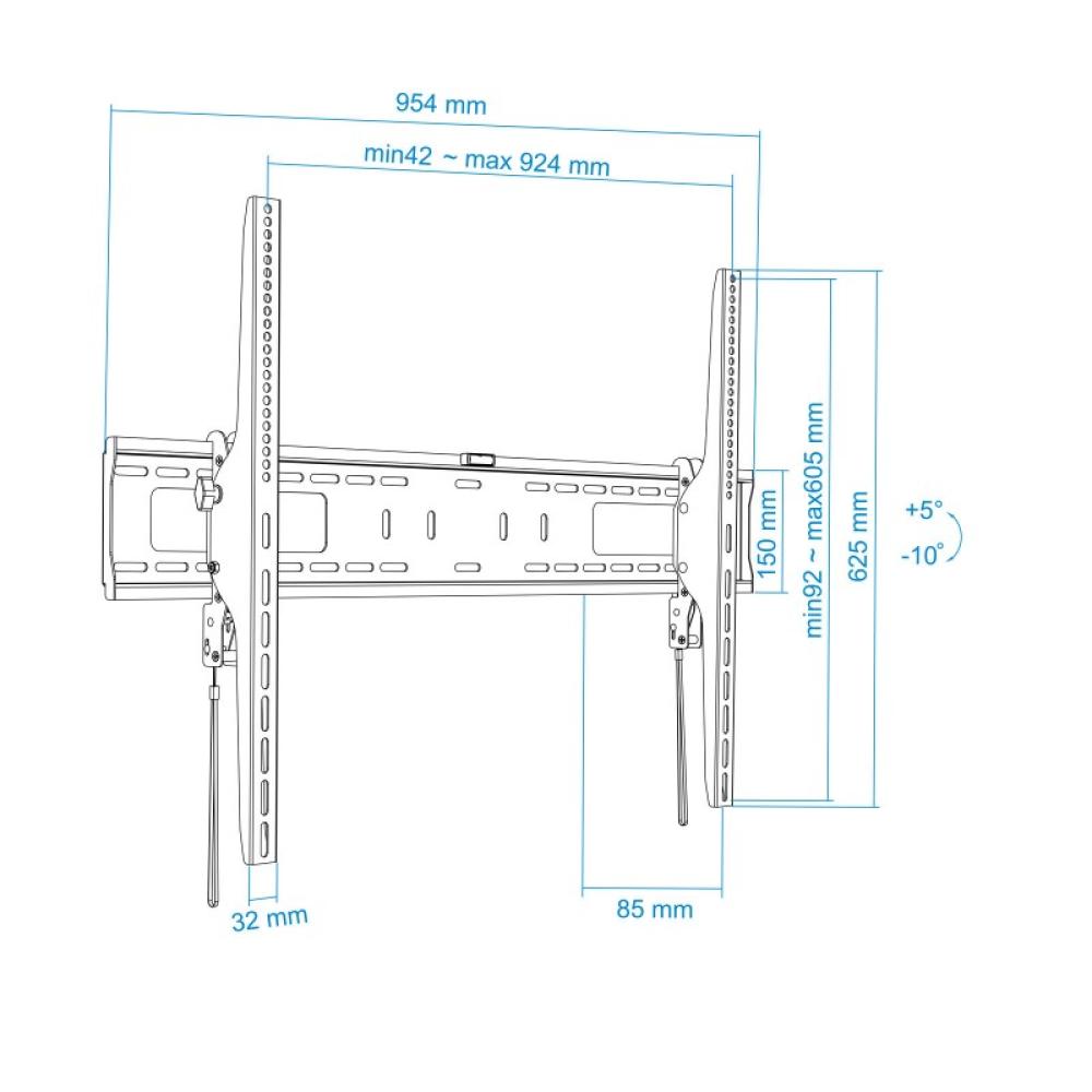 TooQ - Soporte de Pared Inclinable para Monitor / TV LCD, Plasma de 60-100, Negro