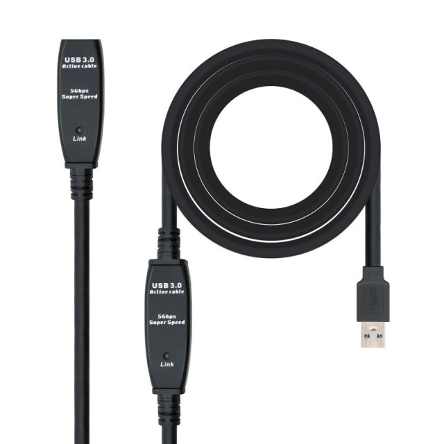 Nanocable - Cable USB 3.0 prolongador con amplificador, tipo A/M-A/H, 10m