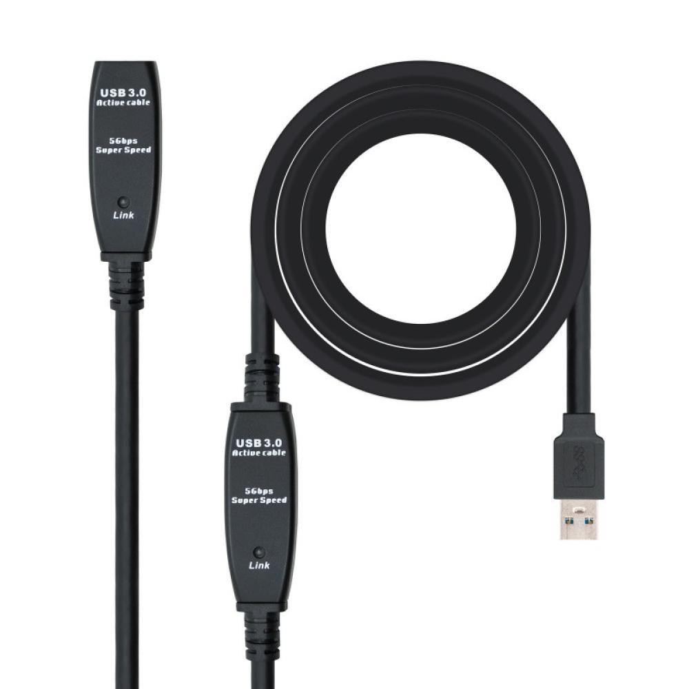 Nanocable - Cable USB 3.0 prolongador con amplificador, tipo A/M-A/H, 10m