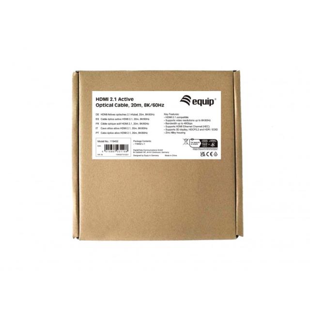 Equip - 119452 Cable óptico activo HDMI 2.1, 20 m, 8K/60 Hz, 4K/120 Hz