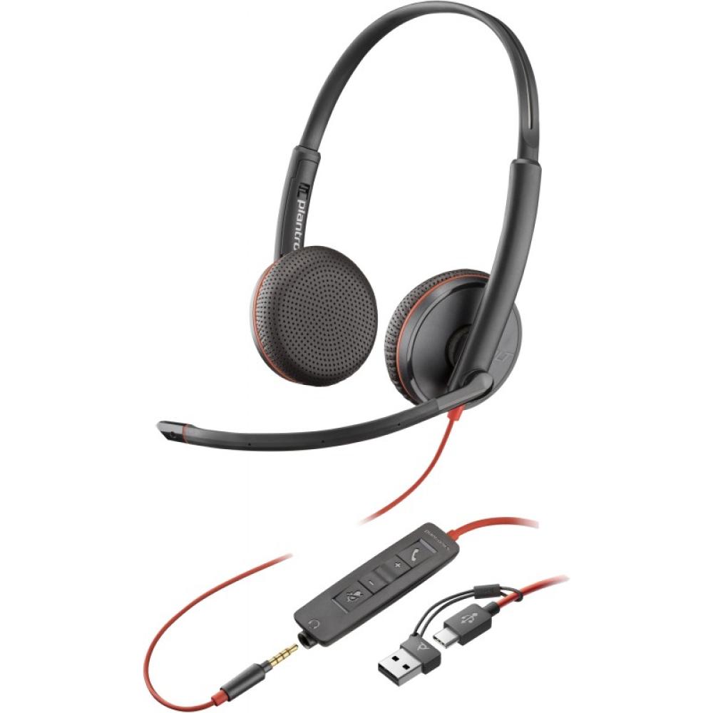 HP Poly - Auriculares estéreo Poly Blackwire 3225 USB-C + Conector de 3,5 mm + Adaptador USB-C/A