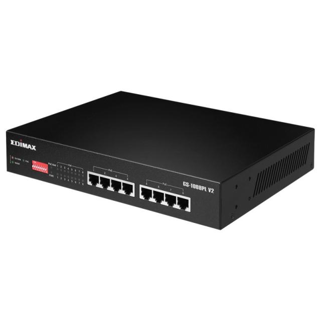Edimax - GS-1008PL V2 switch Gestionado L2 Gigabit Ethernet (10/100/1000) Energía sobre Ethernet (PoE) 1U Negro