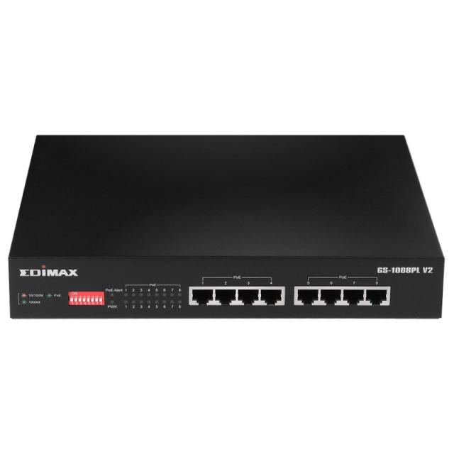 Edimax - GS-1008PL V2 switch Gestionado L2 Gigabit Ethernet (10/100/1000) Energía sobre Ethernet (PoE) 1U Negro