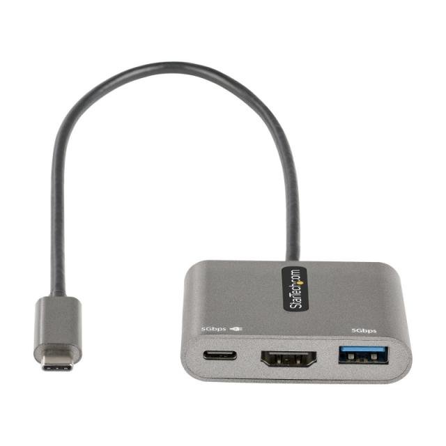 StarTech.com - Adaptador Multipuertos USB C, USB Tipo C a HDMI, Vídeo de 4K, PD de 100W, Pass Through, Hub Ladrón USB 3.0 1x USB