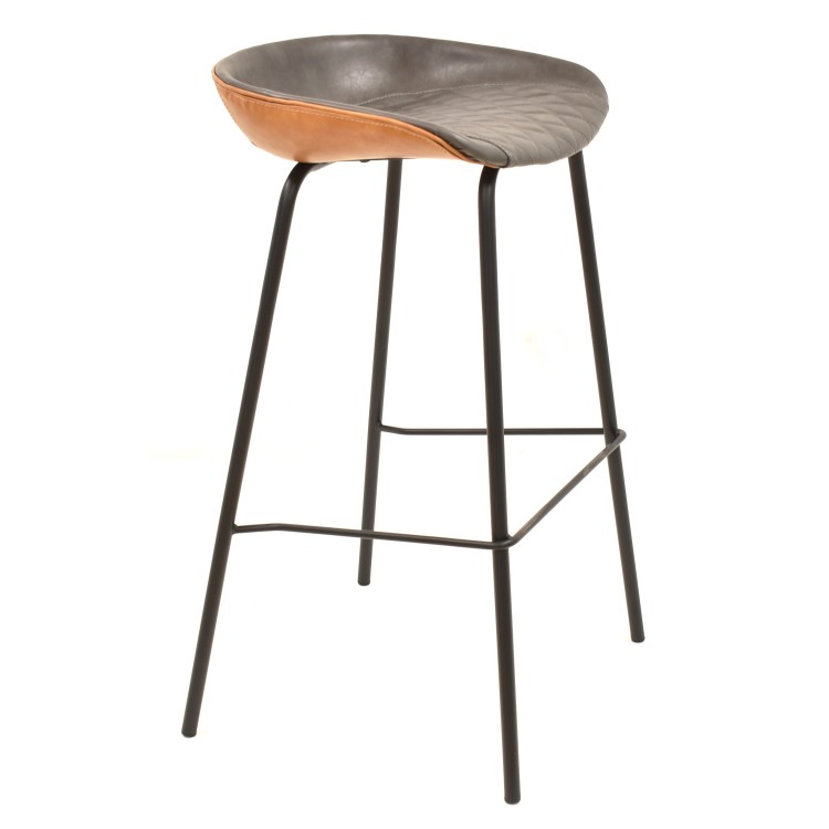 Taburete NAZMIR, metal, similpiel cuero marrón-negro