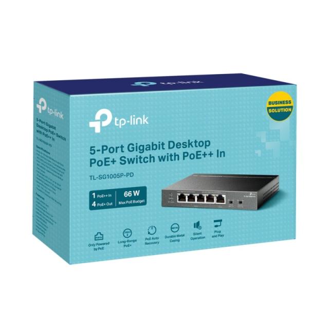 TP-Link - TL-SG1005P-PD switch Gigabit Ethernet (10/100/1000) Energía sobre Ethernet (PoE) Negro