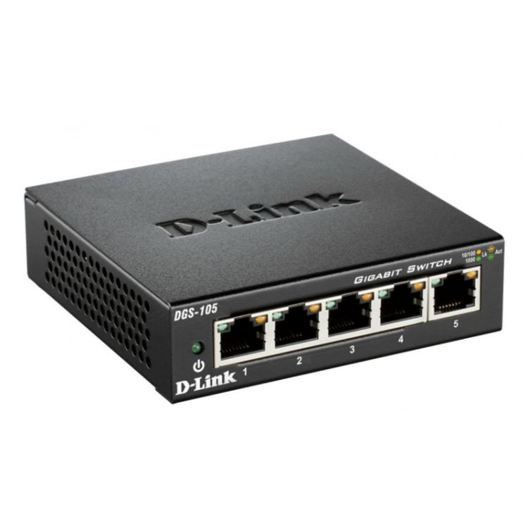 D-Link - DGS-105 switch No administrado L2 Gigabit Ethernet (10/100/1000) Escritorio Negro